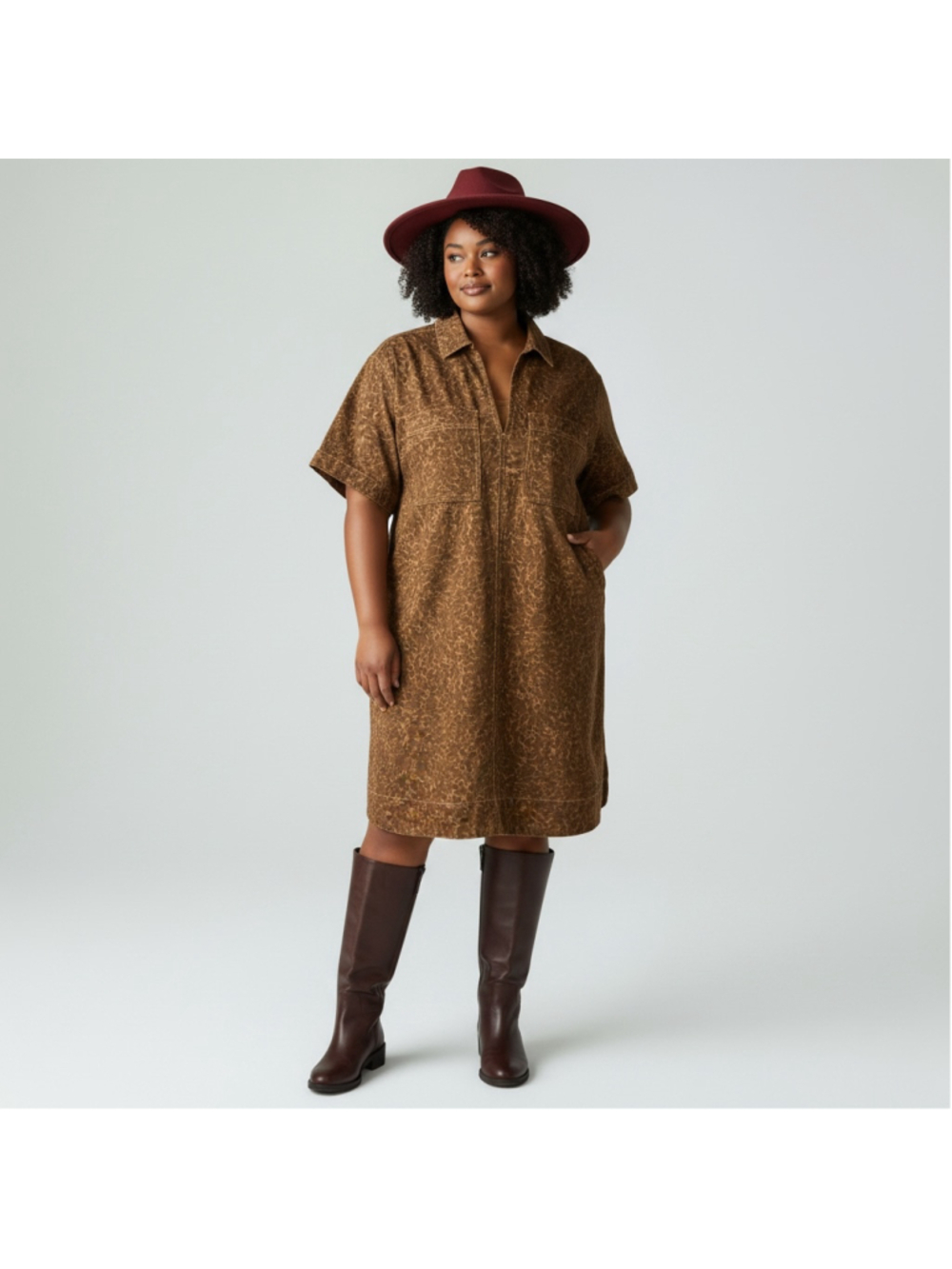Size 4x Plus Size Brown Leopard denim short sleeve V-Neck Mini Dress